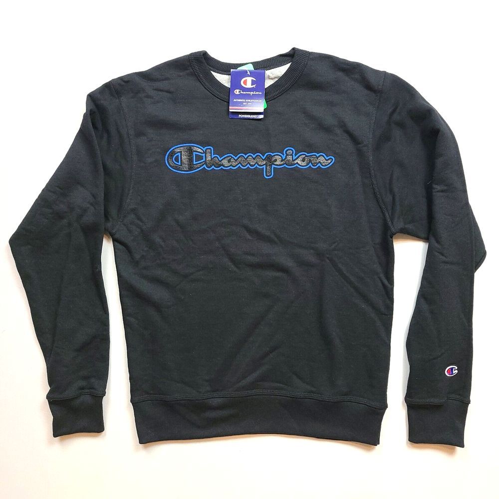 Champion Fleece Sweatshirt Mens Small Logo-Print Black Activewear